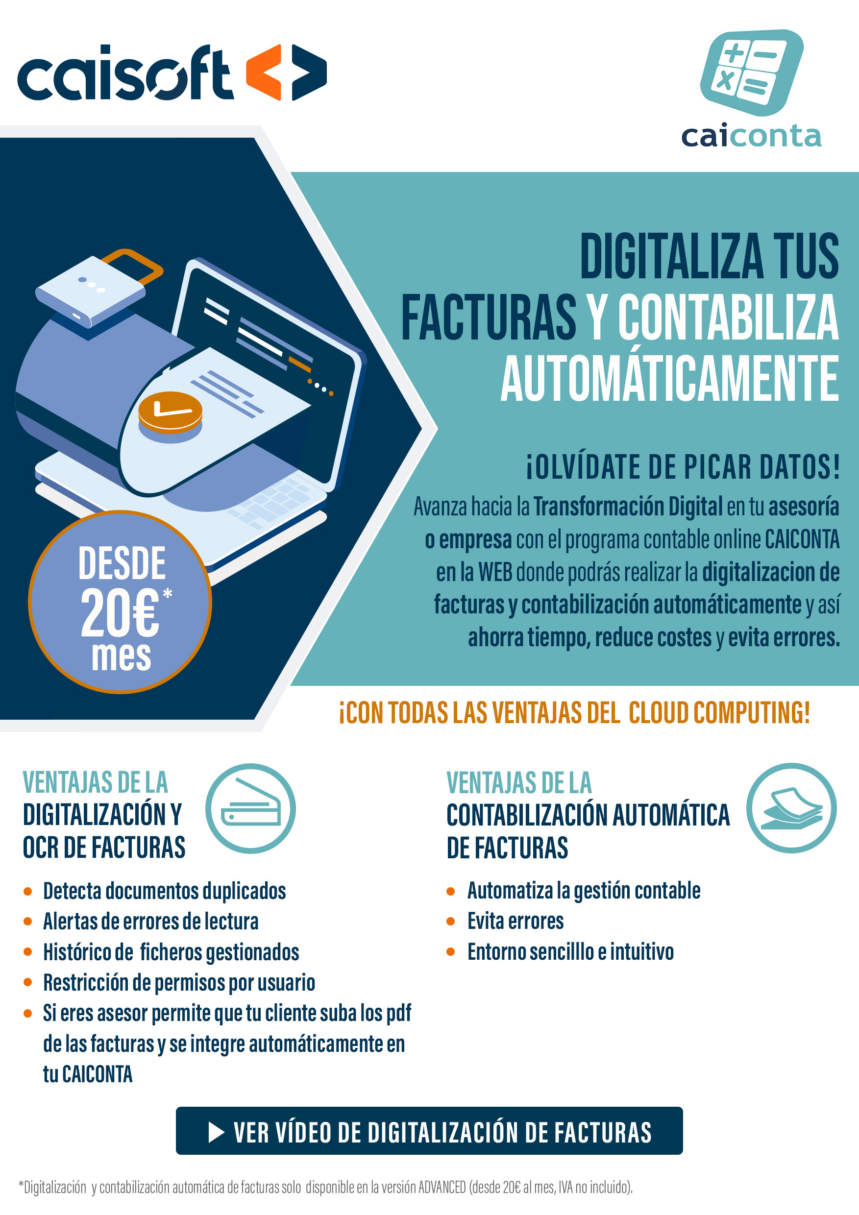 Digitalización de facturas y contabiliza automáticamente en CAICONTA en la web