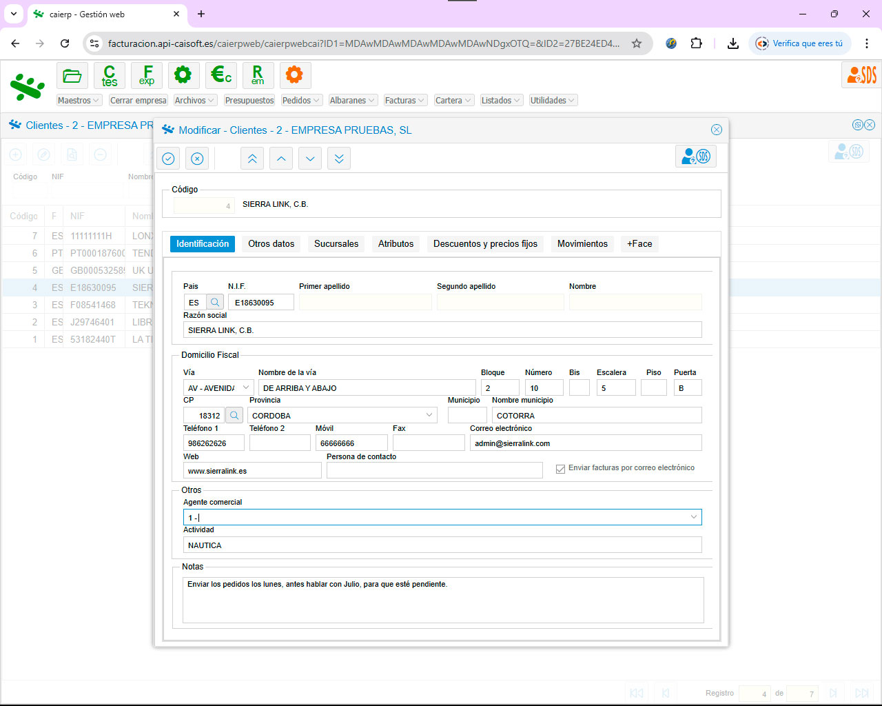 Gestión de clientes con CAIERP: controla datos fiscales, tarifas y condiciones personalizadas Gestión centralizada y personalizada de clientes: datos fiscales, tarifas y condiciones específicas con CAIERP