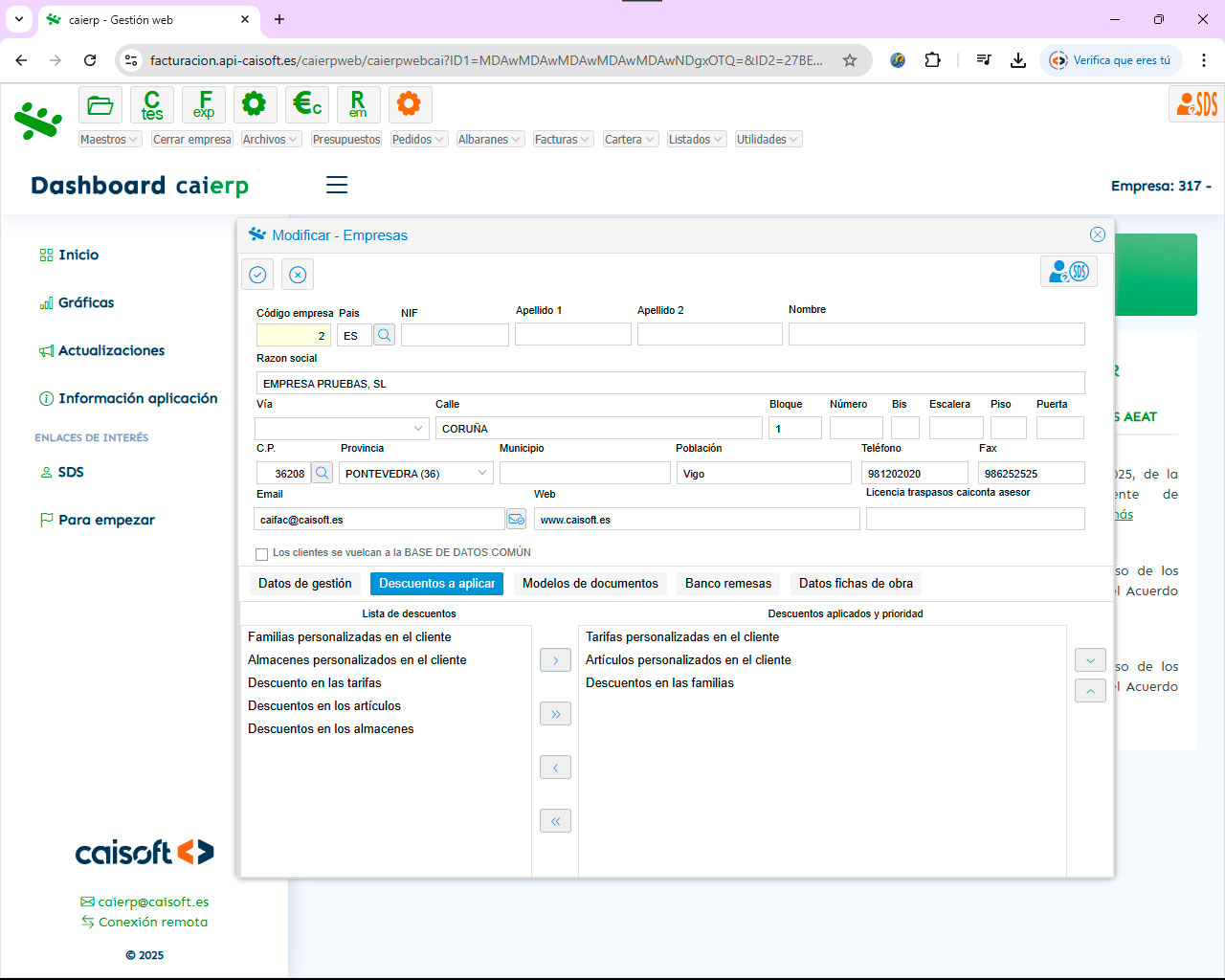 Define y prioriza tarifas y descuentos personalizados para clientes y almacenes con CAIERP Gestión eficiente de tarifas y descuentos personalizados con el software ERP CAIERP