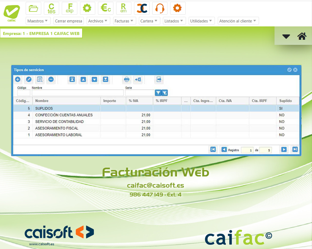 Introducción de servicios a facturar desde CAIFAC en la web Introducción de servicios a facturar: software facturación online CAIFAC
