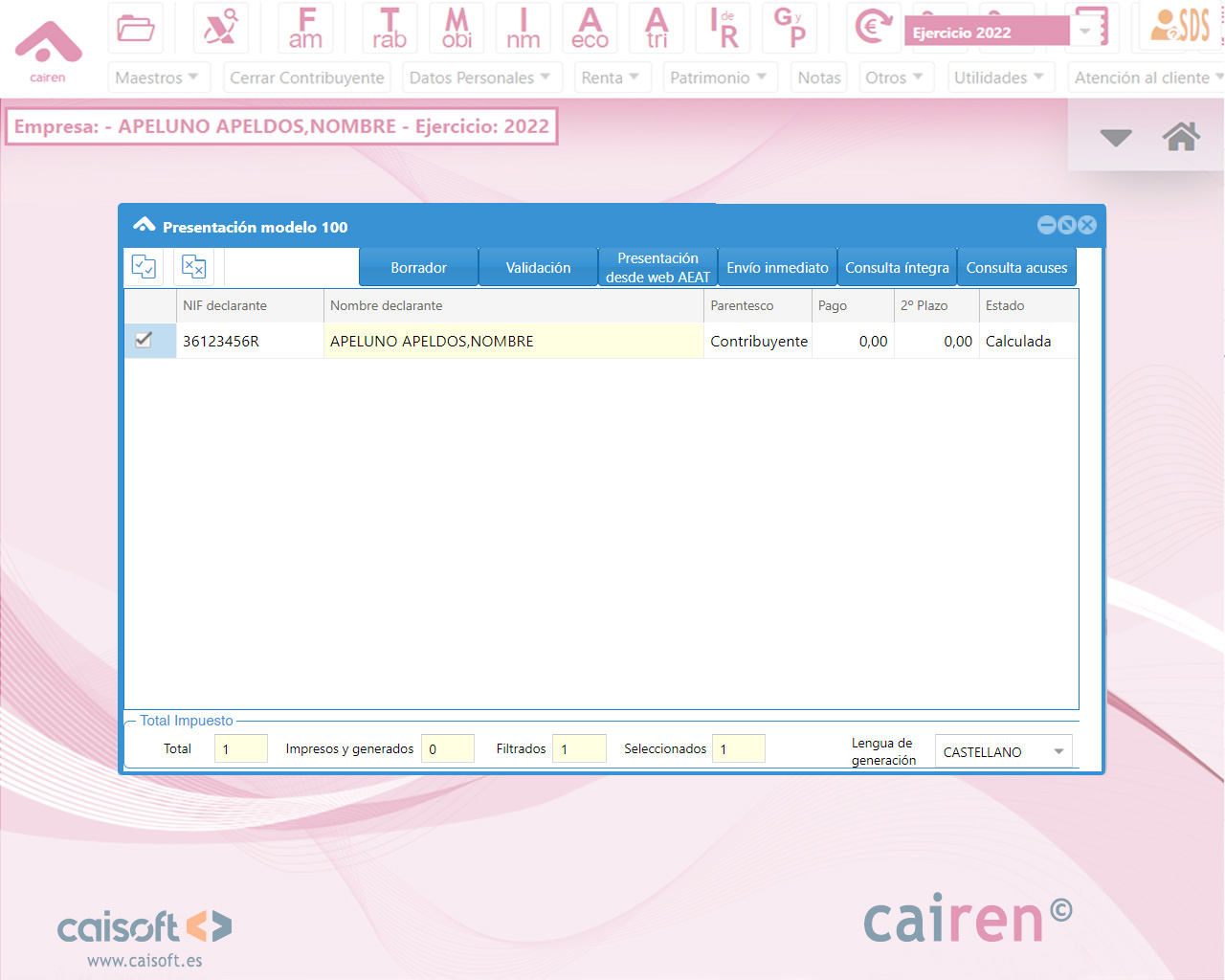 Desde el software de renta online CAIREN se puede hacer envío directos a la AEAT